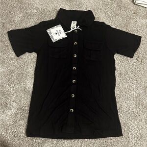 Kate Quinn Black Bamboo Short Sleeve Military Top NWT